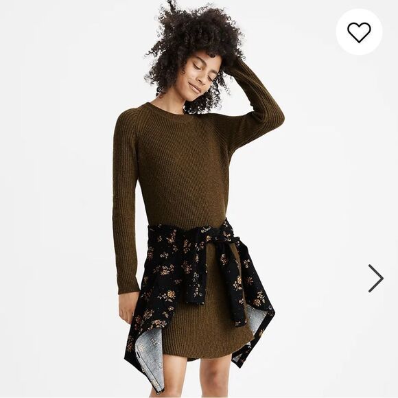 MADEWELL OLIVE CURVED HEM SWEATER DRESS NWT - Picture 1 of 4